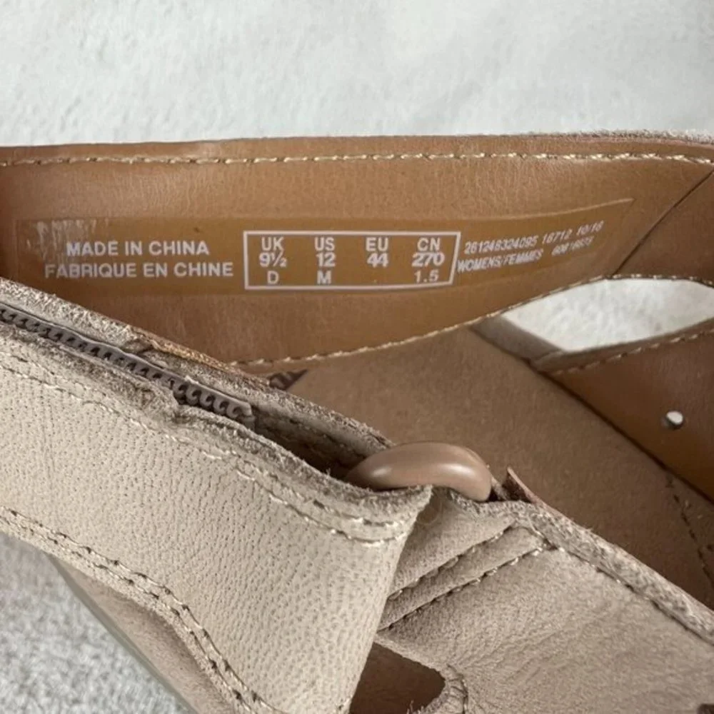 Clarks Reedly Variel‎ Slingback Platform Wedge Sandals 12 Womens Beige Nubuck